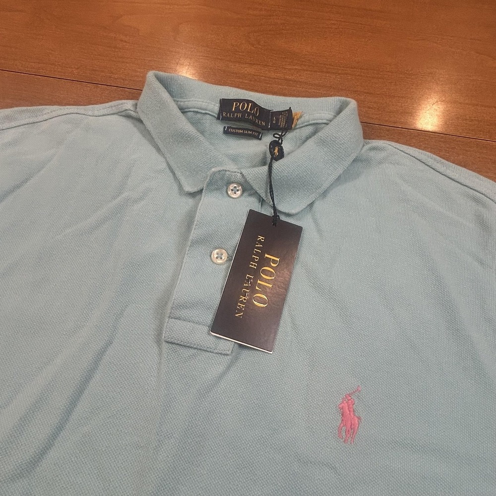 Polo Ralph Lauren Polo Shirt Mens L Teal Custom Slim Fit Knit Cotton Pony NWT